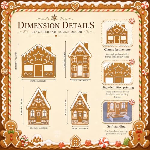 4 Pcs Christmas Gingerbread House Decor, Village Cardboard Cutout - Image 3