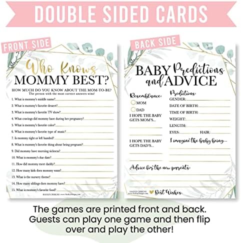 Hadley Designs 50 Greenery Who Knows Mommy Best, Baby Prediction and Advice Cards etc., 25 Love or Labor, Boobs Or Baby Butts Gender Reveal-6 Double Sided Cards Baby Shower Funny Games - Image 6
