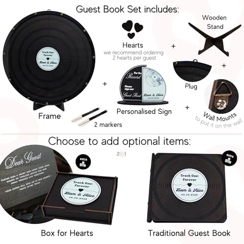 Personalized Vinyl Record Wedding Guest Book Alternative – Black Wood Sign with Custom Names and Date – Alternative Wedding Reception Decor - Fall Wedding Guestbook Reception - Image 3