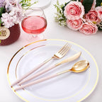 I00000 60 Pcs Pink Plastic Silverware, Fancy Gold Utensils with Pink Handle - Image 5