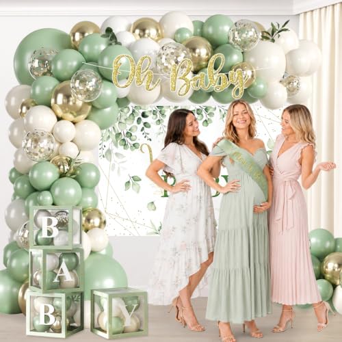 138Pcs Sage Green Baby Shower, Oh Baby Balloon Garland Arch Kit - Image 4