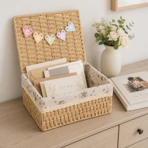 Wicker Card Basket, Wedding Card Basket with Letter Flag Decorative - Image 5