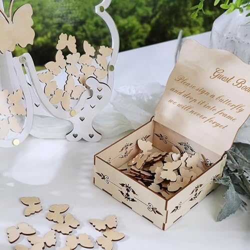 Ftupza Guest Book Alternative with 80 Wooden Butterflies - Image 2