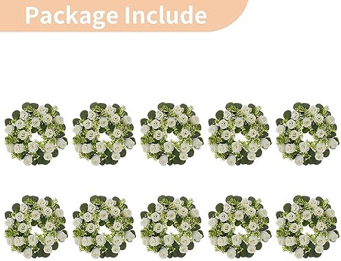 NUPTIO Flower Wedding Centerpieces for Tables - 10 Pcs 14 inch Diam Large White Artificial Flowers Fake Roses Candle Rings Wreaths Spring Summer Wreath for Front Door Weddings Party Ceremony Decor - Image 6