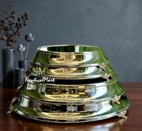 NauticalMart Aluminum & Brass Cake Stand Set, Elegant Round Dessert Display Pedestal, Polished Metallic Wedding Cake Stands for Party Table Centerpiece Decor (22 Inches) - Image 2