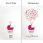 Customized Communion for Girl DIY Fingerprint Pink Baby Carriage Guest Book Alternative with Wooden Hanger Ready to Hang Party Decorations-80x120cm - Image 3