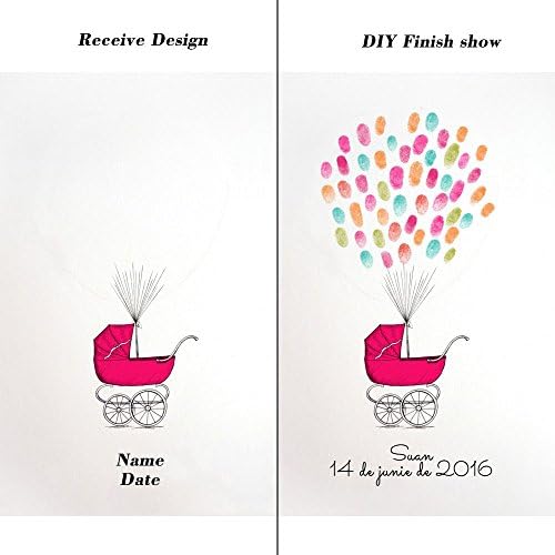 Customized Communion for Girl DIY Fingerprint Pink Baby Carriage Guest Book Alternative with Wooden Hanger Ready to Hang Party Decorations-80x120cm - Image 3