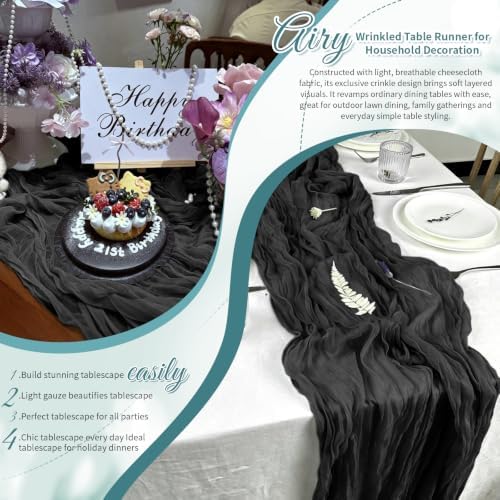 Black Boho Cheesecloth Table Runner 12 Pack 17x108 Inch Sheer Gauze - Image 7