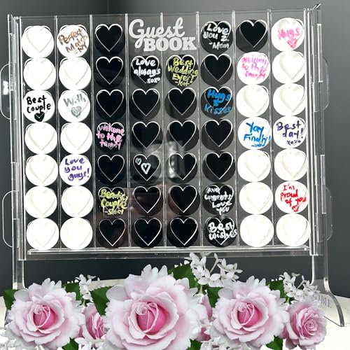 Acrylic Wedding Guest Book Alternative | Unique Connect-Style Frame with 54 Heart Chips, Guest Book Sign & 2 Pens | for Graduation 2026, Baby Shower, Bridal Shower, Birthday, and Retirement Parties - Image 3