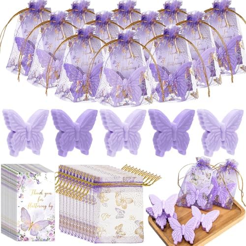 Dunzy 50 Set Butterfly Soaps Party Favors with Cards,Purple, Light Purple by Dunzy