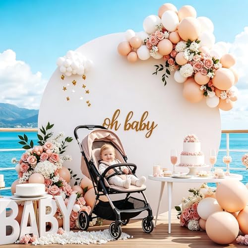 Gallety 7.2 FT White Round Backdrop Cover for 5 to 7.2ft Circle Arch Stand with Oh Baby Decal Sign - Adjustable Polyester Arch Backdrop Cover for Wedding Arch Birthday Party Photography Decoration - Image 5