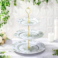 Lallisa Sage Green Floral 3 Tier Dessert Stand 10", 9" and 7" Ceramic Vintage Chinoiserie Tea Party Tiered Tray Cupcake Stand Display Holder Tower for Wedding Baby Shower Bridal Shower Tea Party by Lallisa