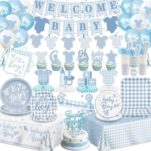 Blue Baby Shower Decorations Boy Blue Gingham Baby Shower Party Decor by Zhynice