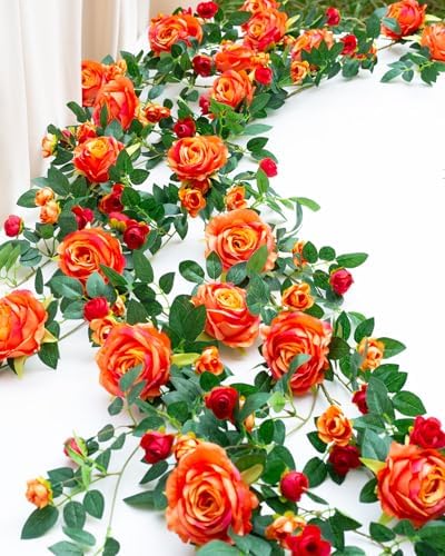 2 PCS 12FT Bendable Flower Garland, Fake Rose Vine for Home Decor,Orange by zhixinyue