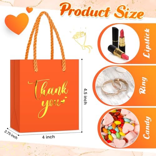 Honoson 60 Pcs Mini Thank You Gift Bag with Handle Bulk,Orange - Image 2