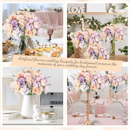 Tigeen 12 Bundles Artificial Flowers Bouquet Silk Peonies, Purple,Pink - Image 6