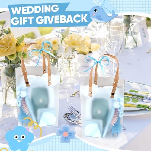 OINETRK 109pcs Baby Shower Prizes for Winners Gifts Baby Shower Favors including Headband Hair Brush Compact Mirror Bath Sponges Powder Puff Hair Tie Claw Makeup Brushes Gift Bag Bridal Shower(Blue) - Image 6