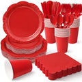 Red Party Supplies for 50 Guests, 350 Pcs Paper Plates and Napkins Set with Cups, Knives, Forks & Spoons, Thickened Decagonal Plates for Christmas Holiday Party Birthday Celebration by Unknown