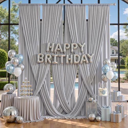 20x12 ft Silver Backdrop Curtains for Weddings Parties, Birthdays - Image 3