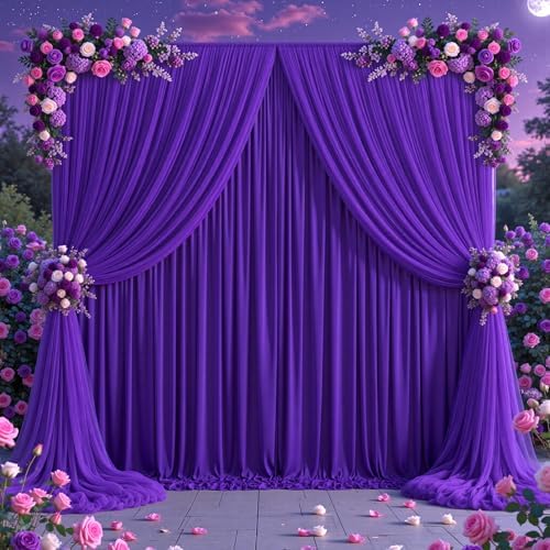 Purple Tulle Backdrop Curtain for Parties Wedding,10ft x 10ft Wrinkle Free Curtain Backdrop,2 Layer Drapes for Backdrop,Polyester Wedding Back Drop for Bridal Shower Birthday Baby Shower Photography - Image 2