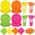 Kochorie 350 Pieces Neon Dinnerware Set, 7 & 9 inch Dessert Paper Plates Cups Napkins Plastic Cutlery Disposable Party Supplies for Neon Glow Party Birthday Baby Shower Wedding, Serve 50 Guests by Kochorie