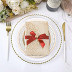 25Pcs Gold Glitter Wedding Invitations with Burgundy Ribbons Pearl, Blank - Image 6