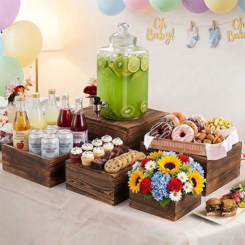 8 PCS Wooden Buffet Risers, Nesting Rustic Wood Display Stands, Multi-Size Dessert Table Display Set for Catering, Wedding & Party Events - Image 3