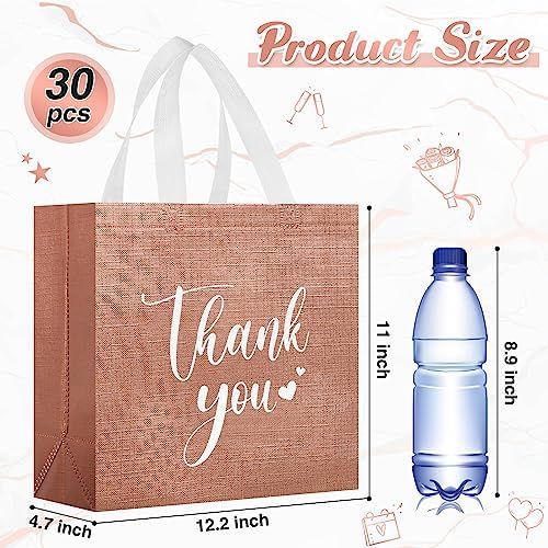 Sweetude 30 Thank You Non Woven Gift Bag, 11 x 12 x 5 Inch, Rose Gold - Image 2