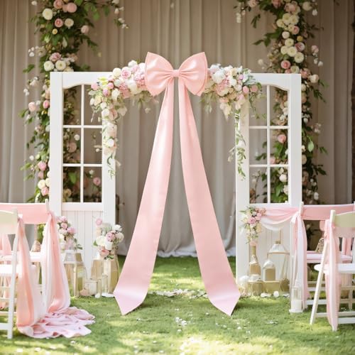 Jumbo Blush Pink Satin Ribbon Bow - Stunning Wall Hanging for Birthday, Baby Shower, Wedding & Festive Party Supplies (Pink) - Image 2