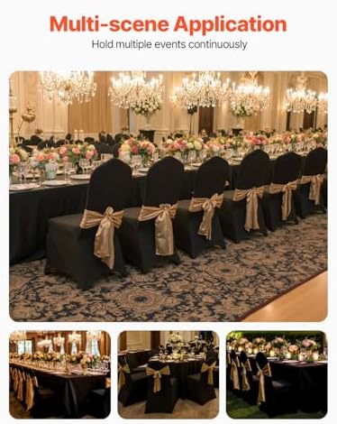 VEVOR 50 Pcs Black Chair Covers Polyester Spandex Stretch Slipcovers for Wedding Party Dining Banquet Arched-Front Chair Covers - Image 2