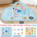 5-in-1 Tummy Time Mat Baby Activity Gym with Cartoon Pattern, Extra Thick Plush Play Floor Mat, Featuring Hanging Toys, Ocean - Image 3