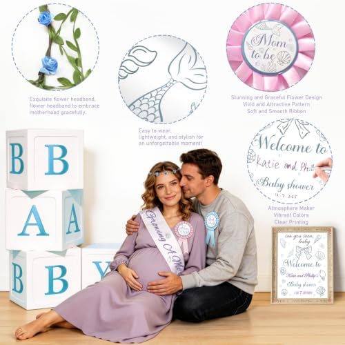 Mermaid Baby Shower Decorations, Sea You Soon Baby Shower Decorations with Backdrop, Balloon Garland, Boxes, headband for Girls Under the Sea Ocean Themed Party - Image 4