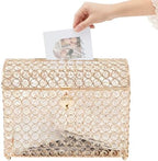 Crystal Wedding Card Box with Heart Lock Wedding Money Box Treasure Chest Gold Bead Card Receiving Memory Storage for Wedding Reception Birthday Graduation Baby Shower Party (Gold) by Unknown