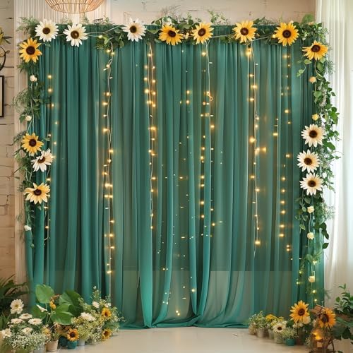 10ft x 10ft Emerald Green Backdrop Curtains, Wrinkle-Free Sheer Chiffon Fabric Photo Backdrop Drapes for Wedding Arch Party Ceremony Photography Decoration - Image 6
