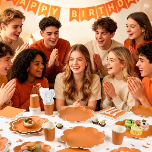 350 Pcs Fall Orange and White Paper Plates and Napkins Set, Serve 50 Guests - Image 6