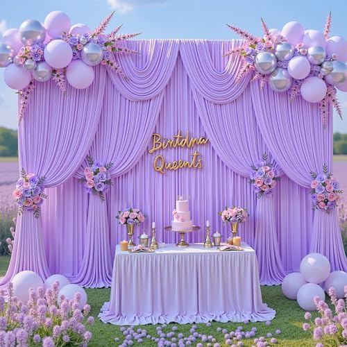 20x8ft Purple Backdrop Curtain for Parties Lavender Wrinkle Free Fabric Backdrop Curtain Wedding Photo Backdrop Drapes for Girls Baby Shower Bridal Shower Photography Lilac Back Drop 4 Panels 5x8FT - Image 3