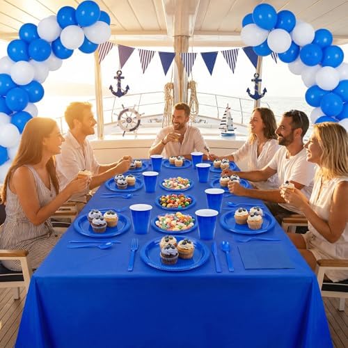 Tinybee 352 Pcs Blue Plastic Plates, Disposable Dinnerware Set for 50 - Image 6