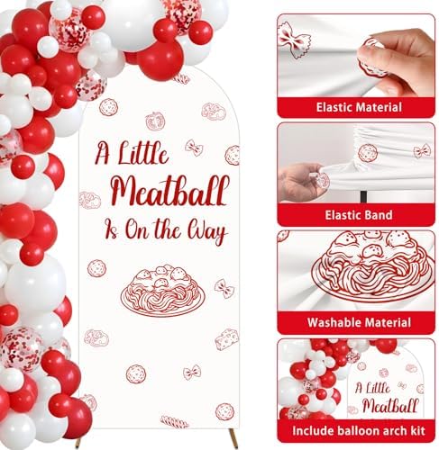 Meatball Baby Shower Decorations a Little Meatball Is on the Way Arch Backdrop Covers 6ft Balloon Garland Arch Kit Red Spaghetti Holy Cannoli Decorations for Italian Food Pasta Baby Shower Supplies - Image 6