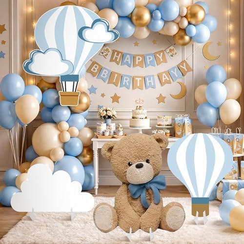 4 Pcs Large 23.62" Teddy Bear Baby Shower Decorations Teddy Bear White Cloud Hot Air Balloon Cardboard Cutouts, Cloud Party Yard Signs for We Can Bearly Wait Birthday Party Supplies - Image 5