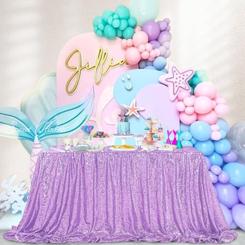 Lavender Mermaid Party Tablecloth Decorations: Glitter Sequin Fabric by QueenDream