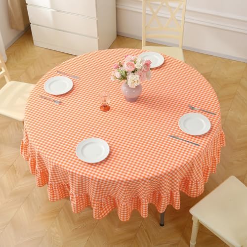 Orange White Gingham Tablecloth Round Dia.70“ - Image 4