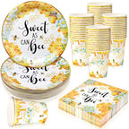 Ziliny 200 Pcs Sweet as Can Bee Baby Shower Paper Plates Napkins Cups Honey Bee Party Decoration Honeybee Party Supplies Disposable Tableware Set for 50 Guest Boy Girl Birthday by Ziliny