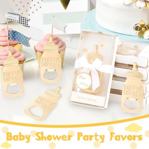 24PCS Golden Baby Bottle Openers for Baby Shower Favors Gifts, Baby Shower Decorations Souvenirs, Poppin Bottles Openers with Exquisite Gifts Box used for Guests Gender Reveal Party (24, white) - Image 6