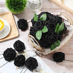 100 Pcs Artificial Foam Rose Flower Faux Bouquet Wedding Fake Rose Gift for Mother's Day Women DIY Bridal Shower Party Table Birthday Home Spring Decor (Black) - Image 4