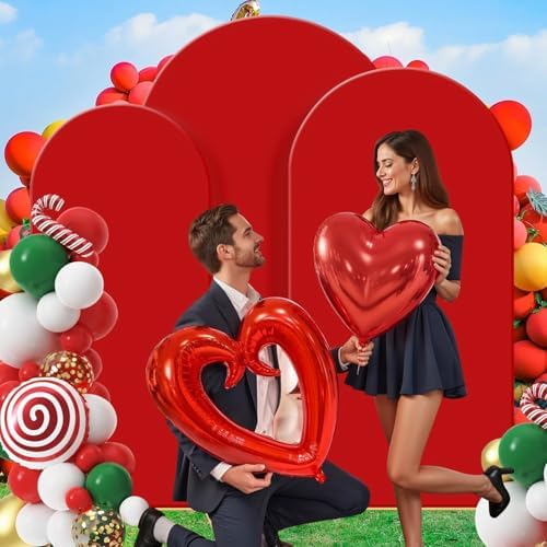 Gawicpy Wedding Arch Backdrop Stand Set Metal Arch Backdrop Stand with Wedding Arch Cover, Wedding Balloon Arch Backdrop Stand for Birthday, Baby Shower, Anniversary (Red, 4FT+5FT+6FT) - Image 4