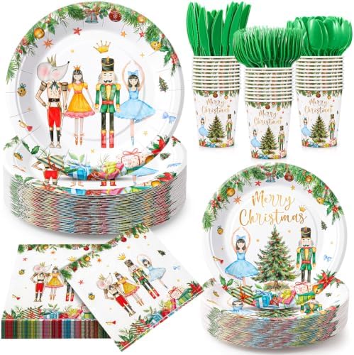 Honeydak 210 Pcs Nutcracker Plates and Napkins Christmas Party Supplies by Honeydak