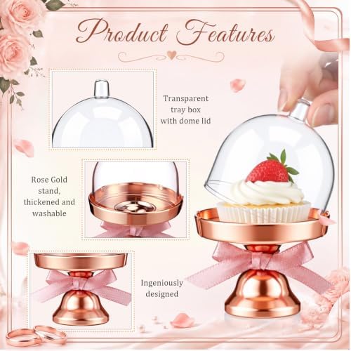 Mifoci 60 Pcs Mini Cake Stand Dome, 4.1x1.6 Rose Gold Clear Favor Boxes - Image 3