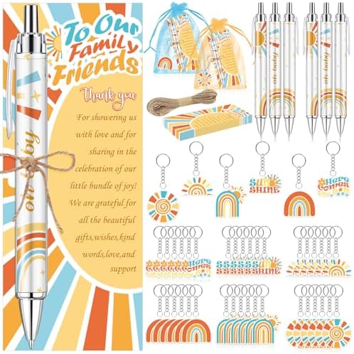 289 Pieces Sun Baby Shower Gifts for Guest Here Comes the Son Ballpoint Pens and Keychains Favors Bulk Retractable Baby Shower Pens Gender Reveal Thank You Cards Souvenirs Prizes by EYNDYN