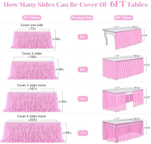 Partisky Pink Tulle Curly Willow Table Skirt for Rectangle Table 9ft, Ruffle Tutu Table Cloth for Girls Baby Shower,Birthday Party Candy Cake Tables - Image 6