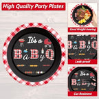 200pcs BBQ Baby Shower Plates Napkins Baby Q Paper Tableware Set It's A BabyQ Cake Dessert Disposable Dinnerware Rustic Barbecue Party Decoration for Baby Shower Birthday Decor Supplies Serves 50 - Image 3